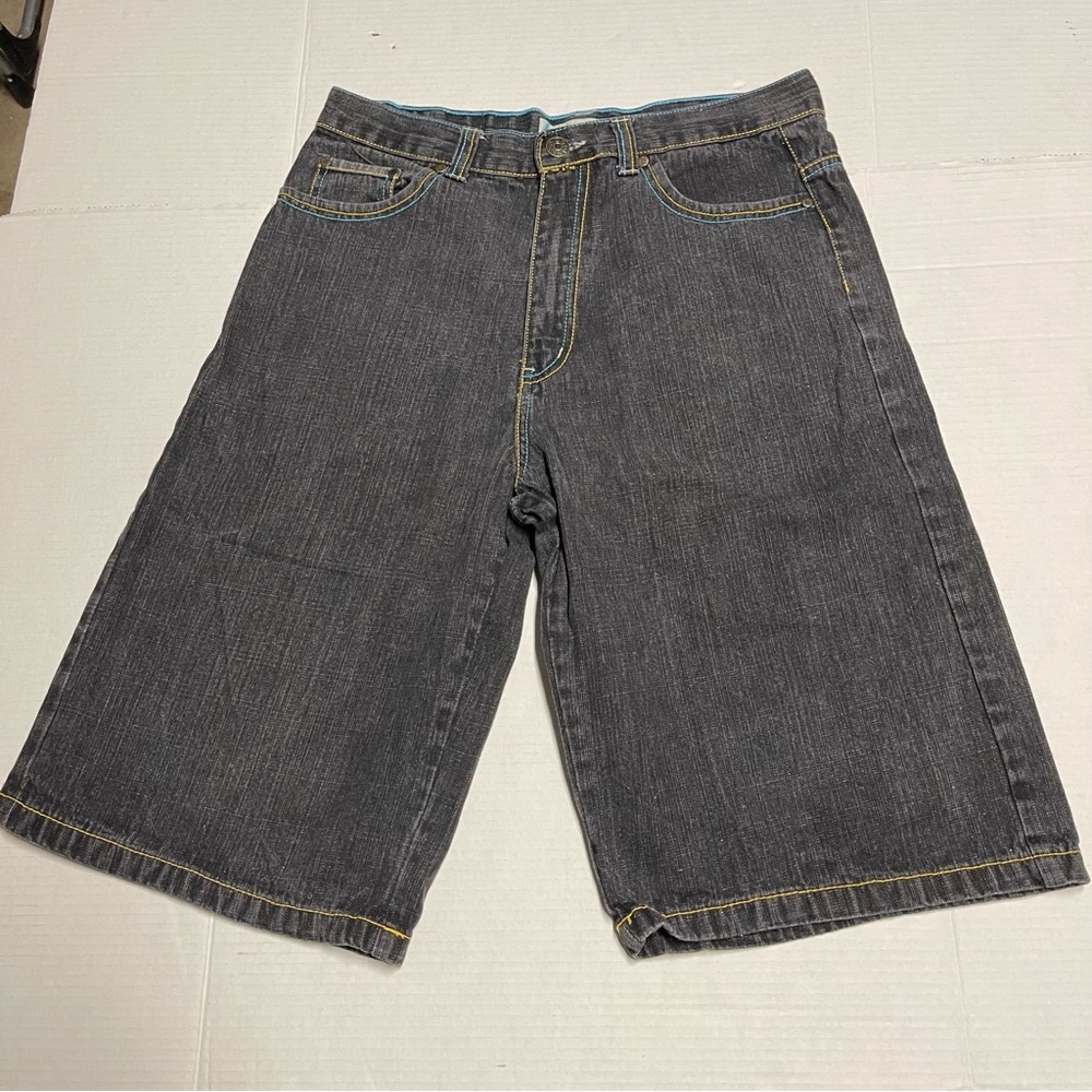 Indigo Charcoal Denim with Yellow and Blue Stitching